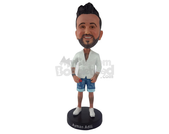 Handsome Man Wearing Casual T-Shirt and Shorts with Shoes Personalized Bobblehead Handsome Man Wearing Casual T-Shirt and Shorts with Shoes Personalized Bobblehead